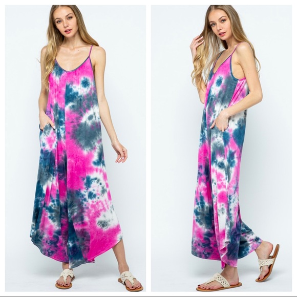 CHIC TIE DYE PRINT CAMI JUMPSUIT WITH SIDE POCKETS - Picture 3 of 10